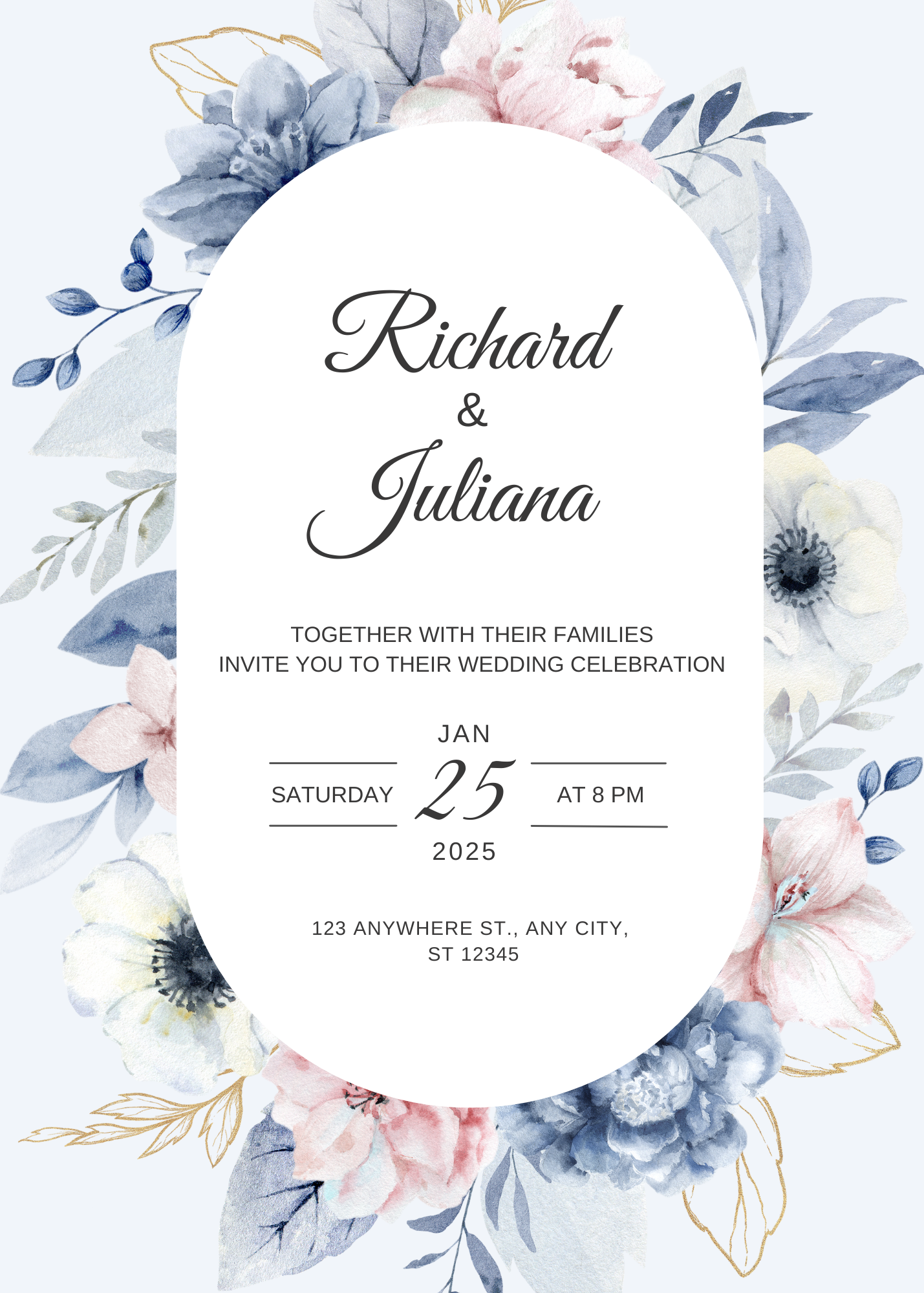 Blue White Simple Wedding Invitation