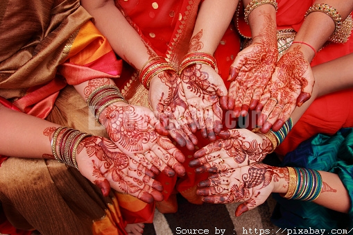 Ladies hands' decorated with Henna